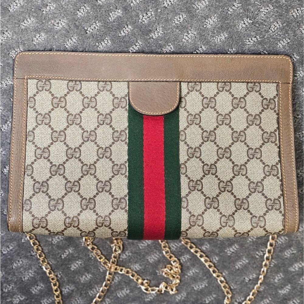 Gucci Tan and Brown GG Crossbody Bag with Red and Green Accent - Picture 8 of 16